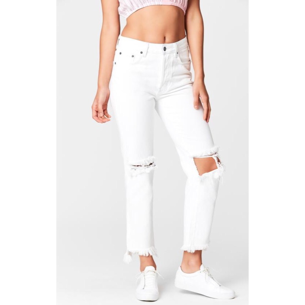 WHITE EMELIA SLASHED KNEE CROP JEAN